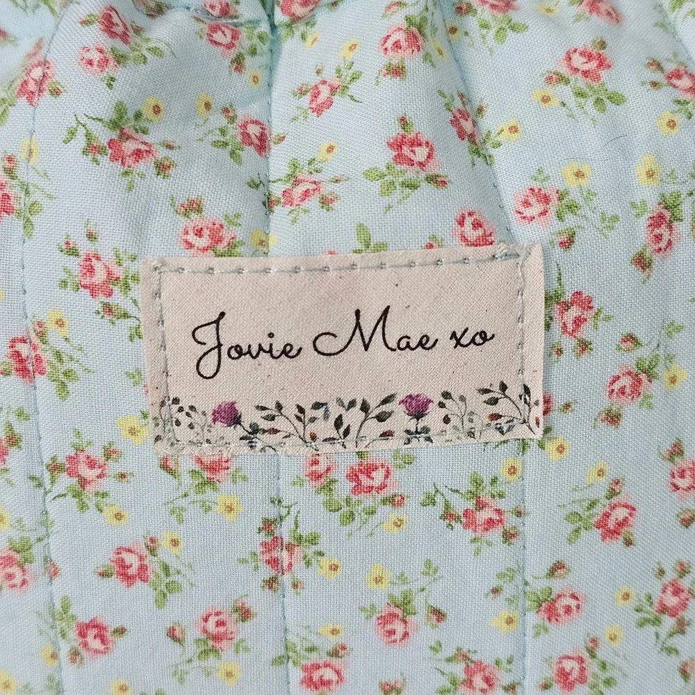 Jovie Mae XO Blush Garden Floral Drawstring Tote Bag Cottagecore Handmade